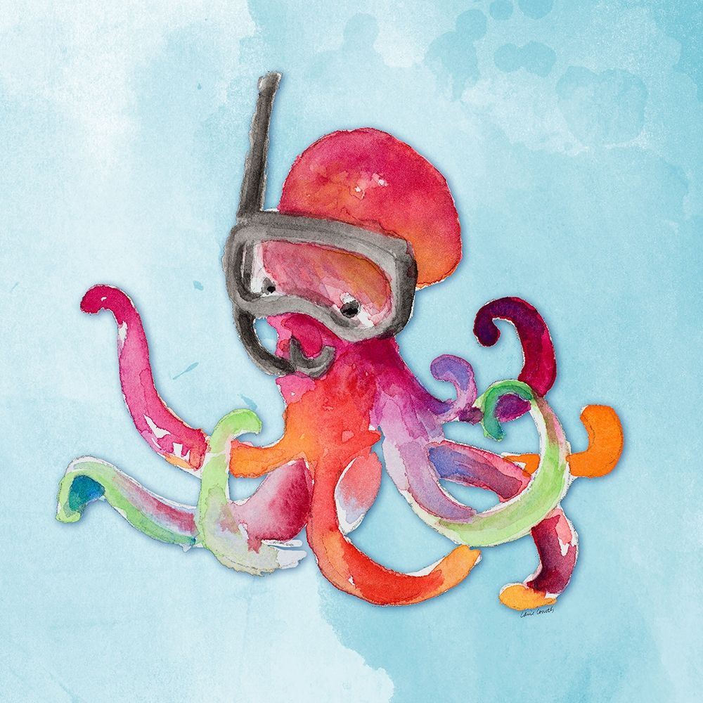 Snorkeling Octopus on Watercolor art print by Lanie Loreth for $57.95 CAD