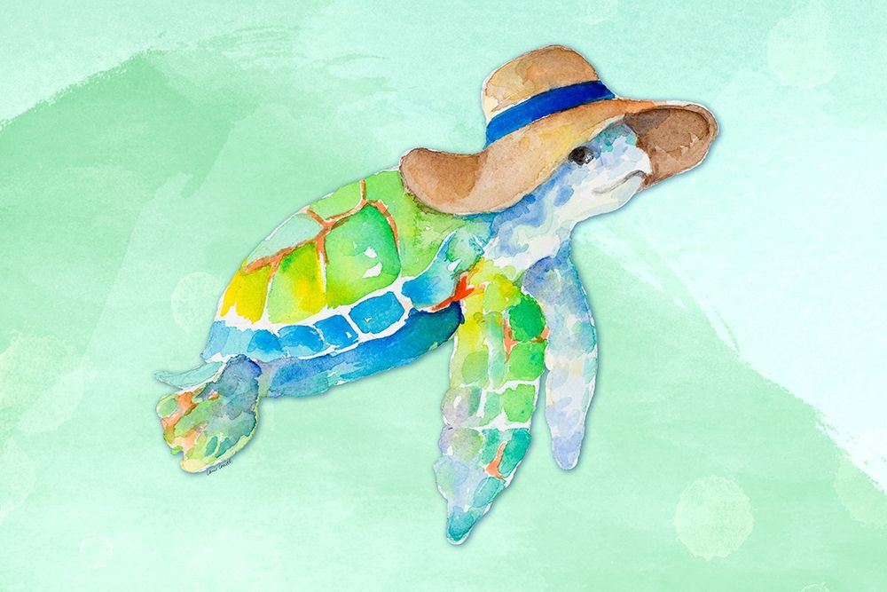 Turtle With Hat on Watercolor (blue) art print by Lanie Loreth for $57.95 CAD