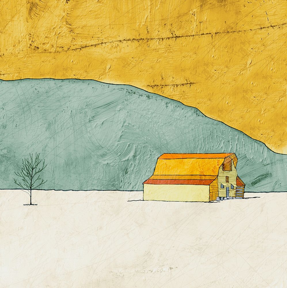 Teal and Yellow Barn art print by Ynon Mabat for $57.95 CAD
