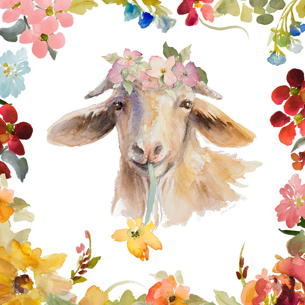 Goat with Floral Border art print by Lanie Loreth for $57.95 CAD