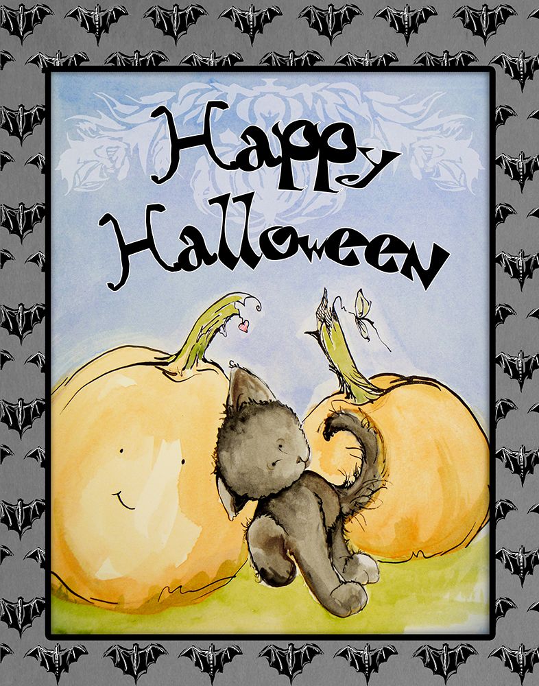 Happy Halloween Cat art print by Diannart for $57.95 CAD