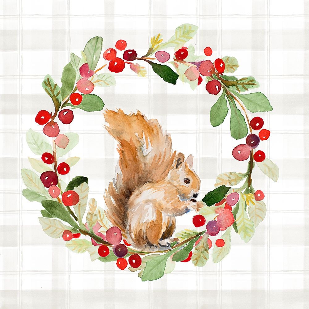 Holiday Woodland Wreath on Plaid II art print by Lanie Loreth for $57.95 CAD