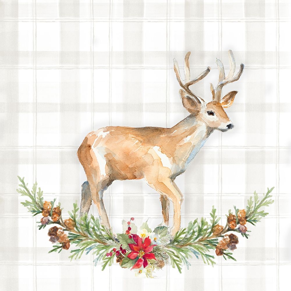 Holiday Woodland Garland on Plaid II art print by Lanie Loreth for $57.95 CAD