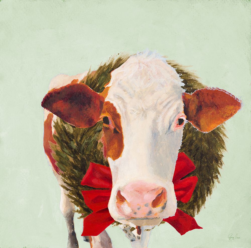 Christmas Portrait Cow art print by Jenny Green for $57.95 CAD