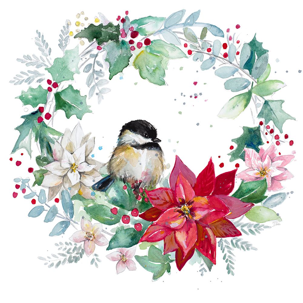Poinsettia Wreath with Bird art print by Patricia Pinto for $57.95 CAD