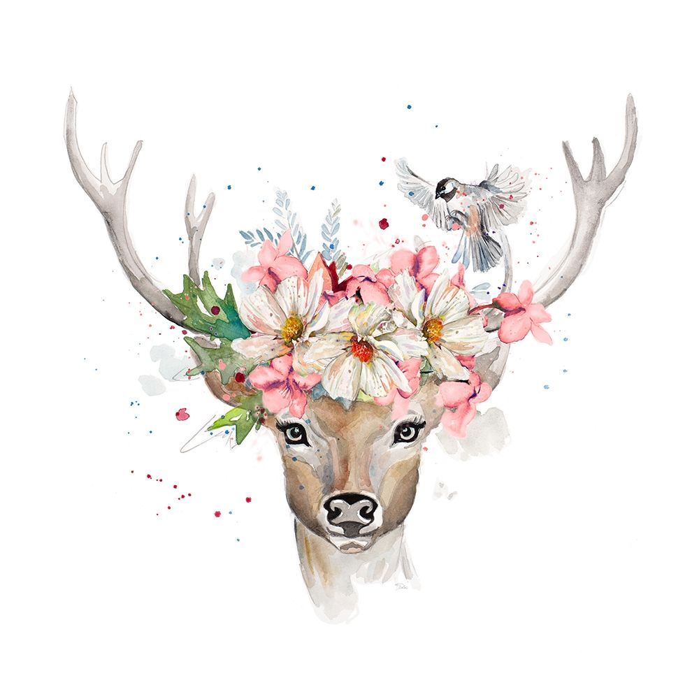 Floral Woodland Deer art print by Patricia Pinto for $57.95 CAD