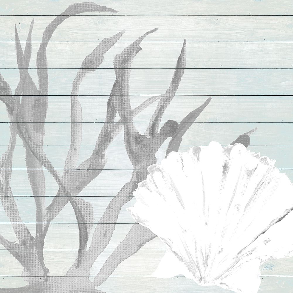 Seashell on Blue Wood Background art print by Julie DeRice for $57.95 CAD