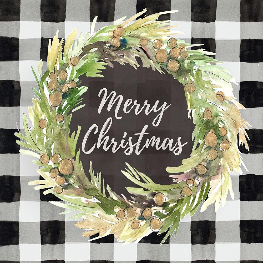Buffalo Plaid Christmas Wreath art print by Lanie Loreth for $57.95 CAD