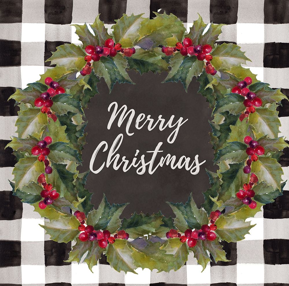 Buffalo Plaid Christmas Wreath art print by Lanie Loreth for $57.95 CAD