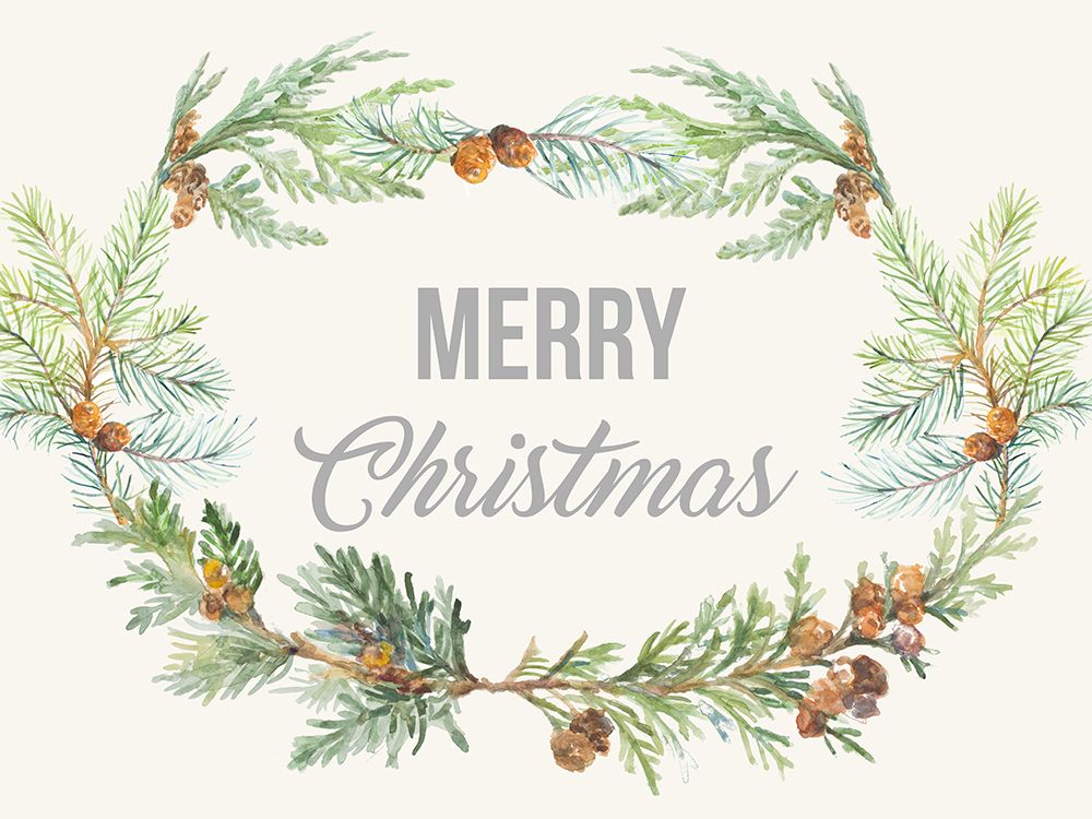 Merry Christmas Pine Cone Wreath art print by Lanie Loreth for $57.95 CAD