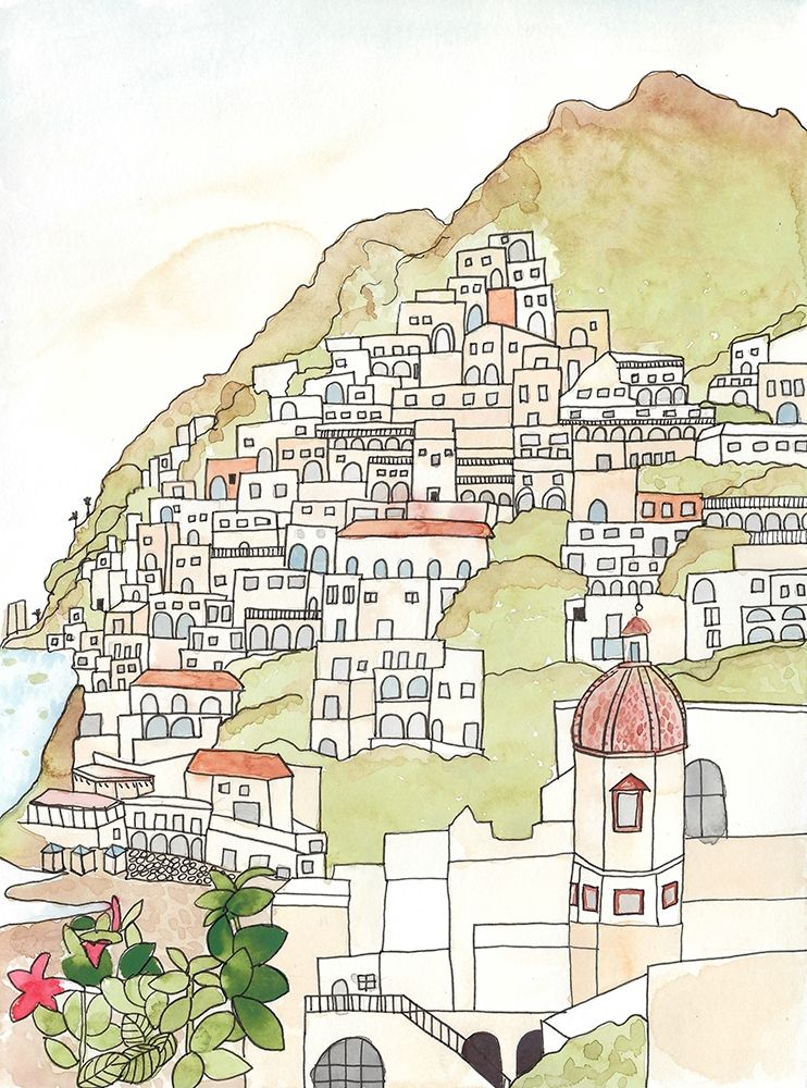Sketched Mediterranean Cityscape art print by Jen Bucheli for $57.95 CAD
