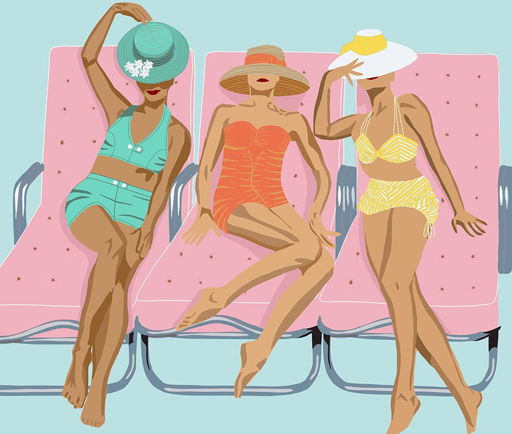 Lounging Ladies On Pink Chairs art print by Jen Bucheli for $57.95 CAD