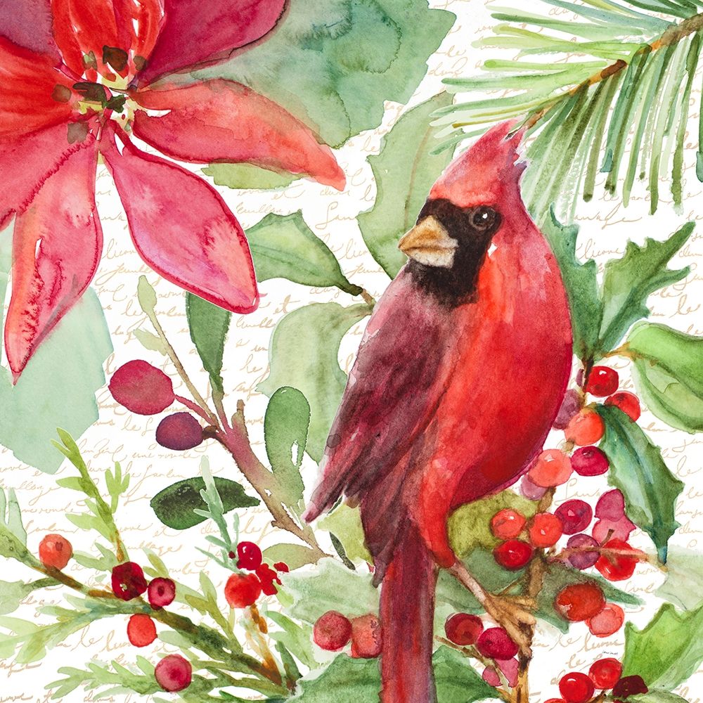 Poinsettia and Cardinal I art print by Lanie Loreth for $57.95 CAD