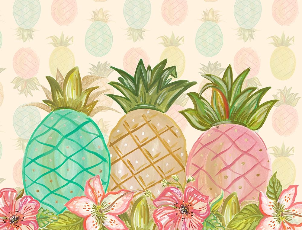 Pineapple Trio with Flowers art print by Ani Del Sol for $57.95 CAD