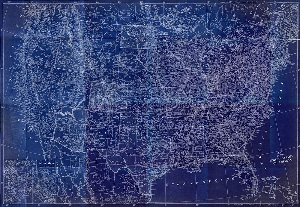 Cobalt US Map art print by Dan Meneely for $57.95 CAD