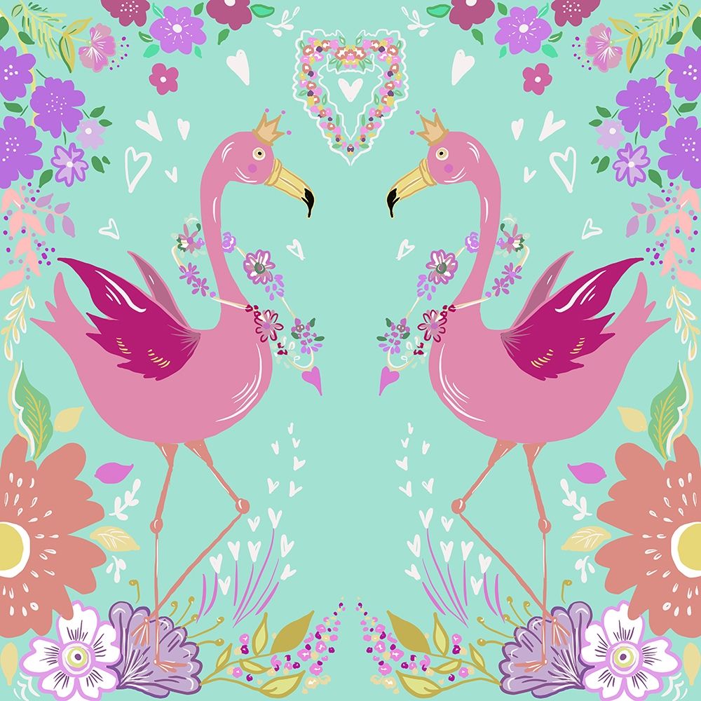 Flamingos in Love Aqua art print by Ani Del Sol for $57.95 CAD