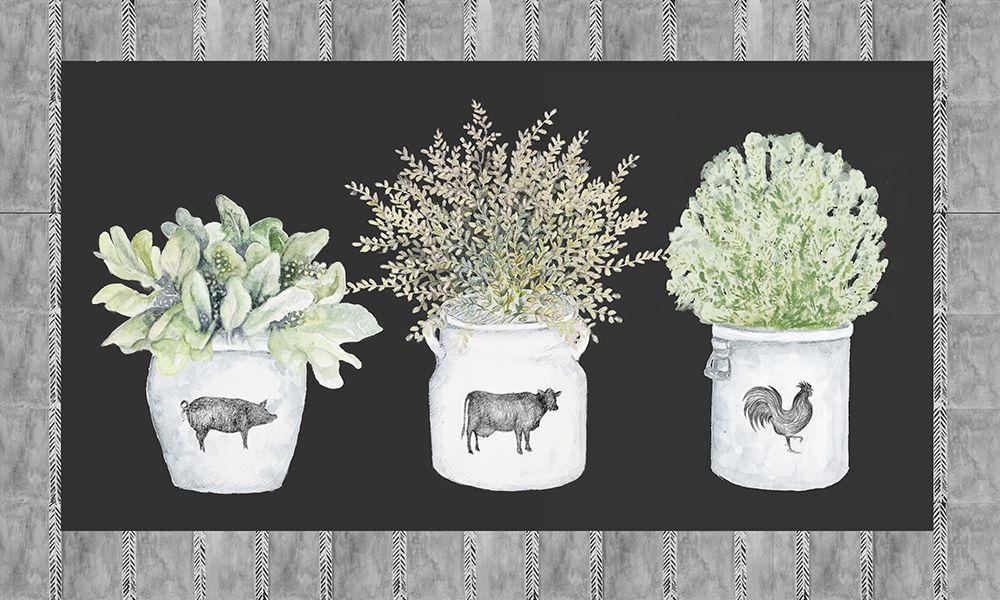 Potted Farm Arrangement Trio on Chalkboard art print by Janice Gaynor for $57.95 CAD