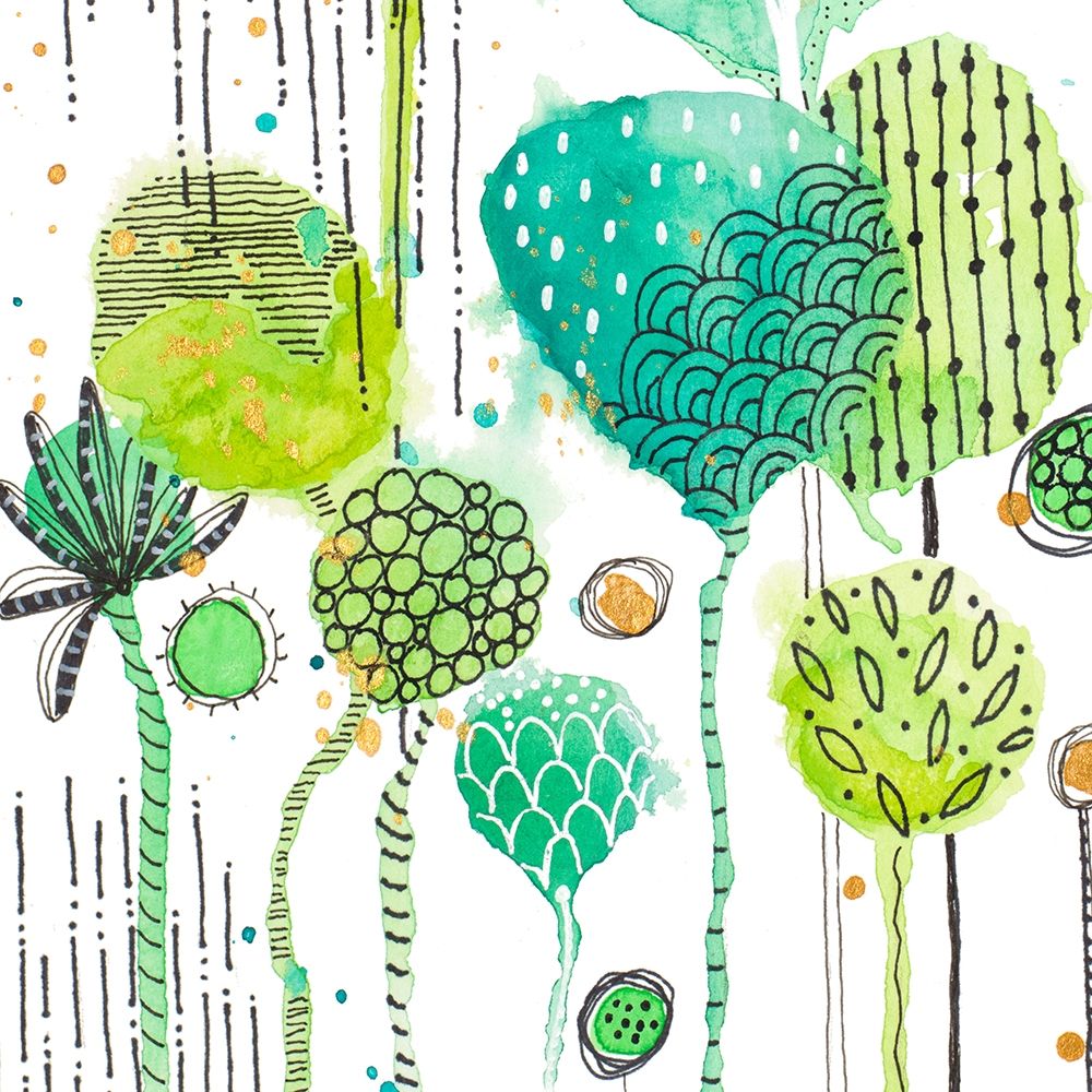 Green Stamped Leaves Square I art print by Krinlox for $57.95 CAD