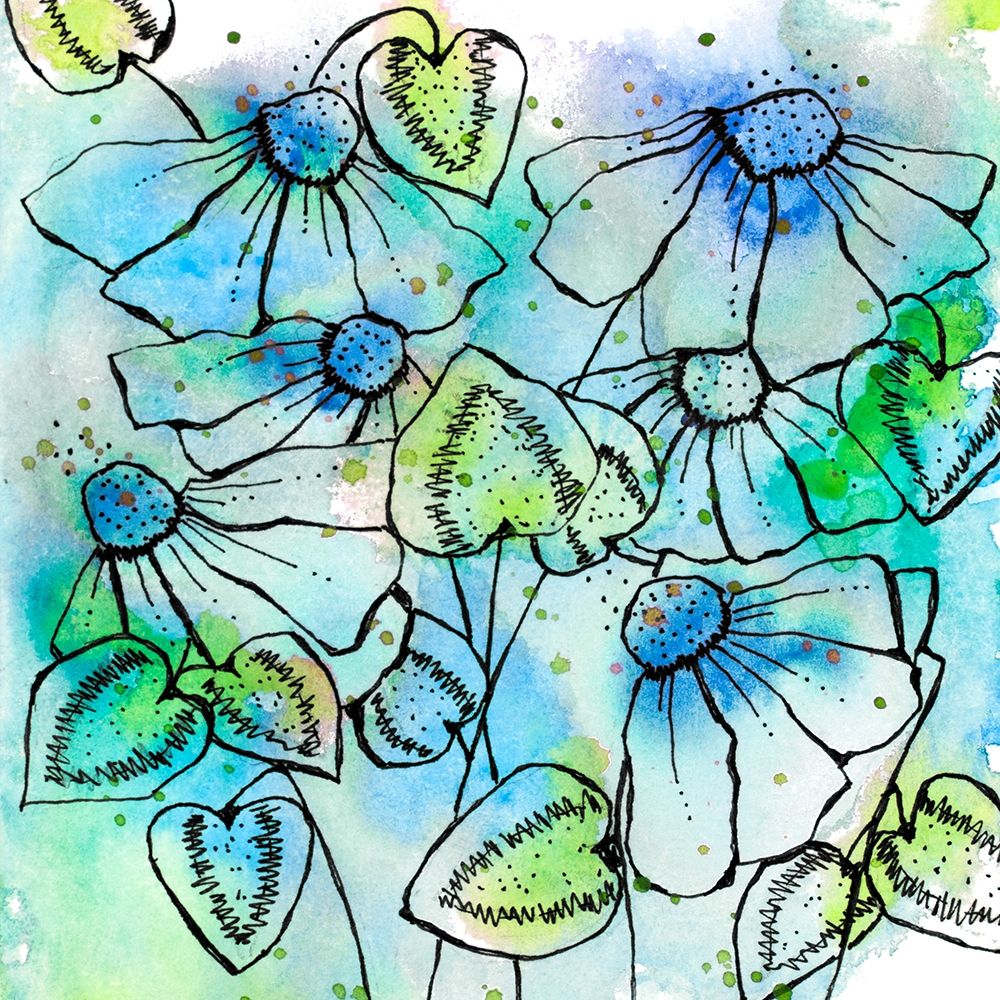 Blue Bursts and Blossoms Square art print by Krinlox for $57.95 CAD