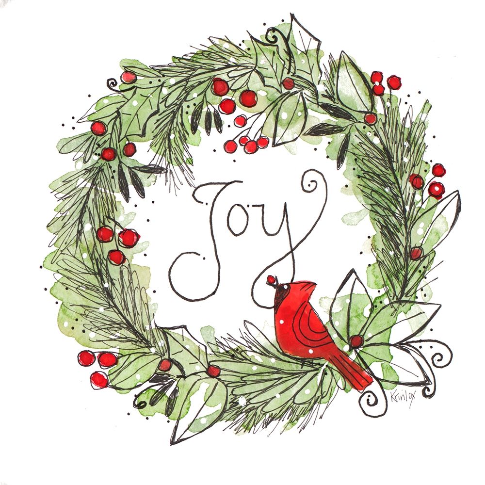 Joyful Cardinal Wreath art print by Krinlox for $57.95 CAD