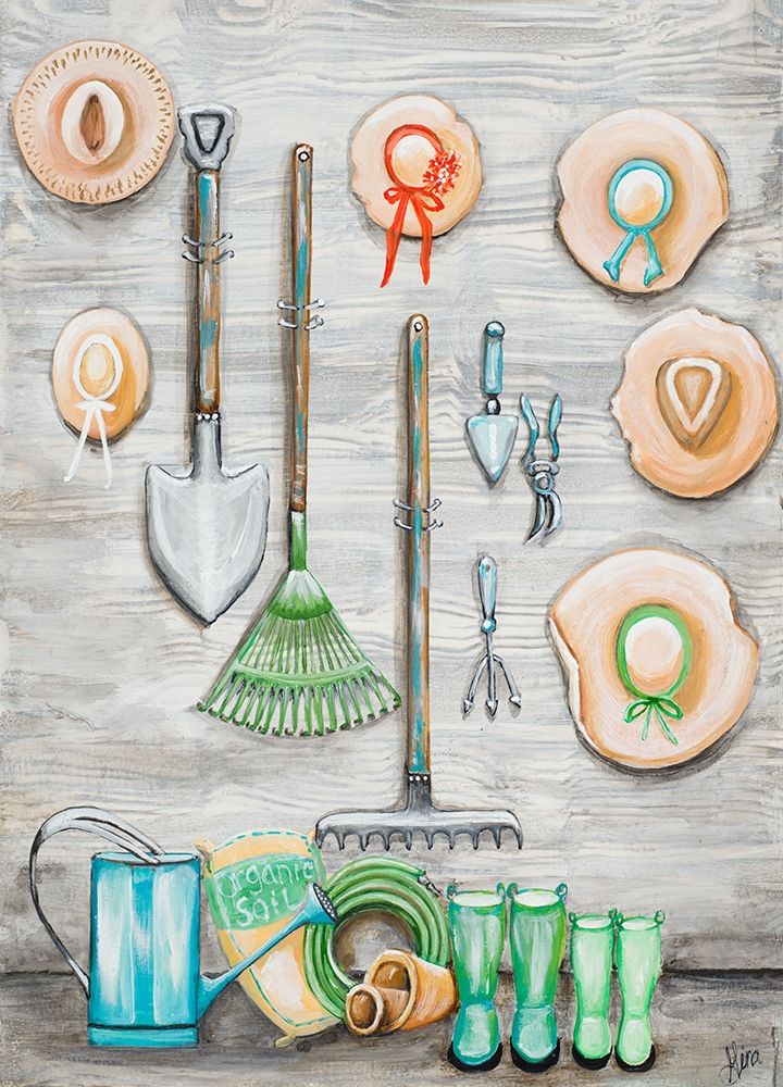 Garden Hats And Tools art print by Gina Ritter for $57.95 CAD