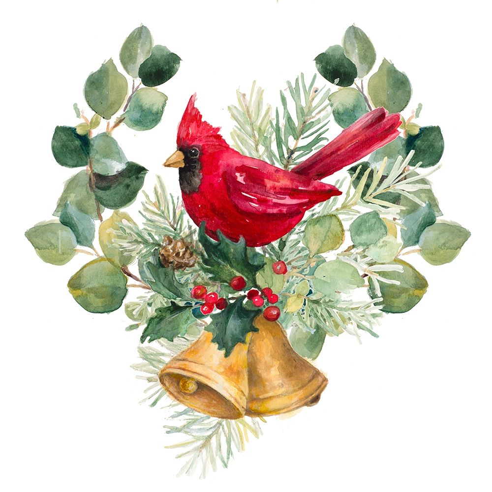 Northern Cardinal On Holiday Bells art print by Lanie Loreth for $57.95 CAD
