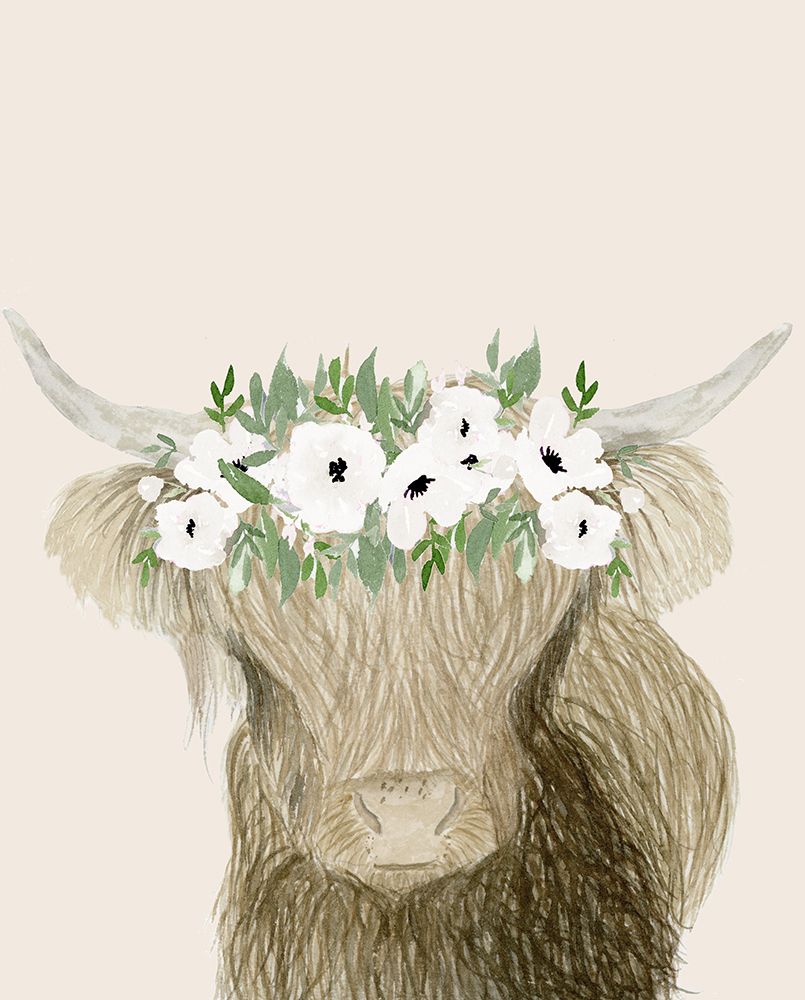 Floral Crowned Bull art print by Lucille Price for $57.95 CAD