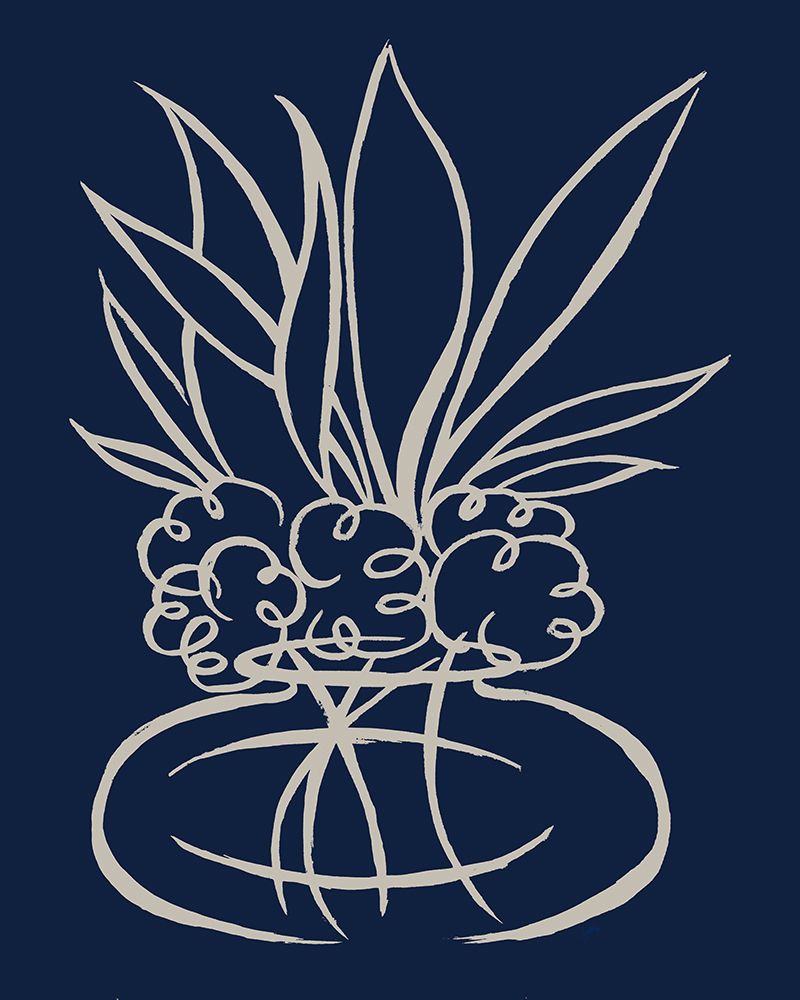 Line Leaves In Vase On Navy II art print by Elizabeth Medley for $57.95 CAD