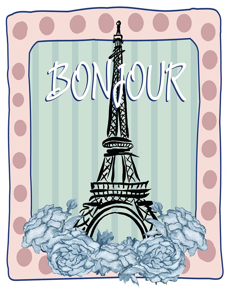 Eiffel Tower Bonjour art print by Elizabeth Medley for $57.95 CAD