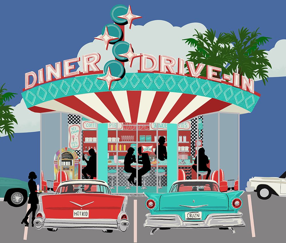 Retro Diner Outside art print by Jen Bucheli for $57.95 CAD