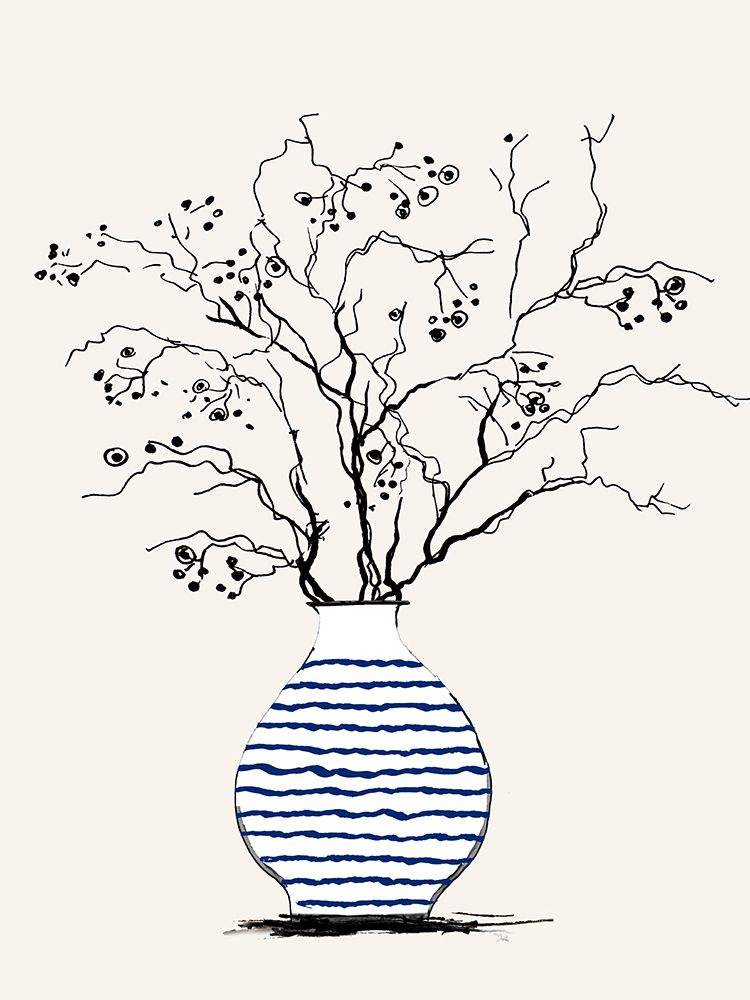 Navy Striped Vase I art print by Patricia Pinto for $57.95 CAD