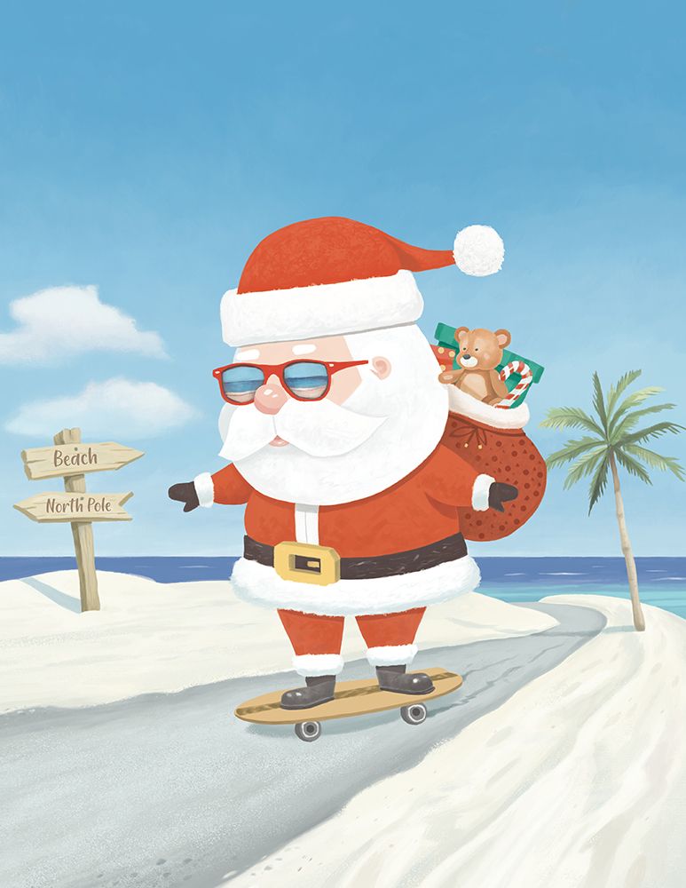 Tropical Skateboard Santa art print by Lucca Sheppard for $57.95 CAD
