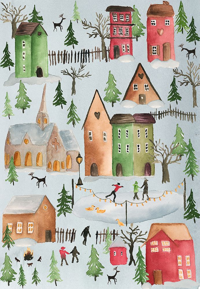 Busy Winter Village art print by Lucille Price for $57.95 CAD