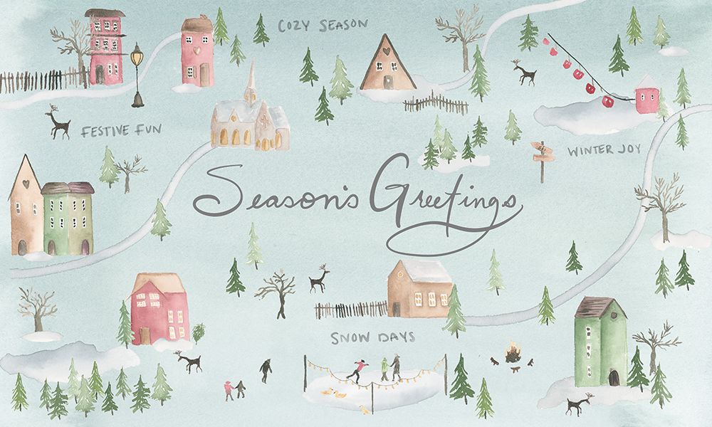 Seasons Greetings Winter Village art print by Lucille Price for $57.95 CAD