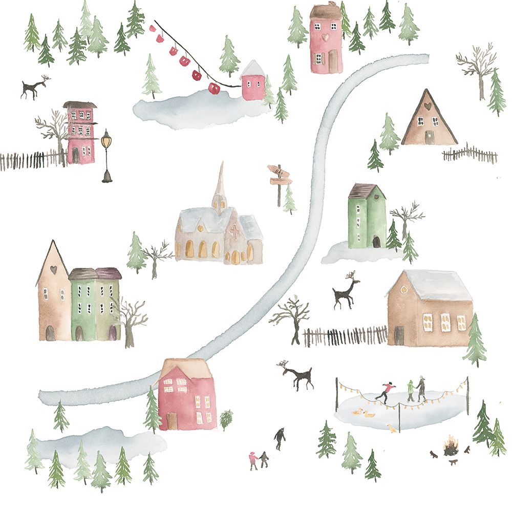 Cozy Winter Village art print by Lucille Price for $57.95 CAD