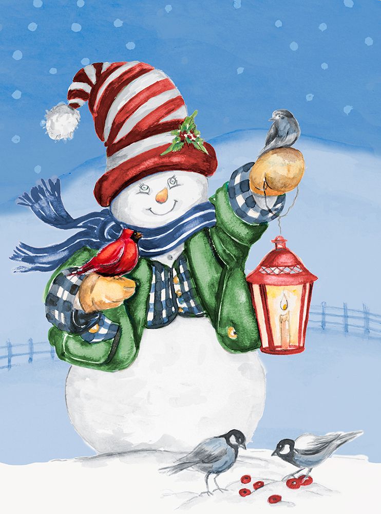 Snowman With Birds art print by Patricia Pinto for $57.95 CAD