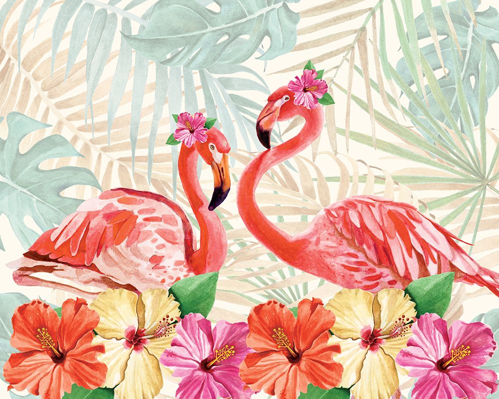 Beautiful Flamingos And Flowers art print by Lucca Sheppard for $57.95 CAD