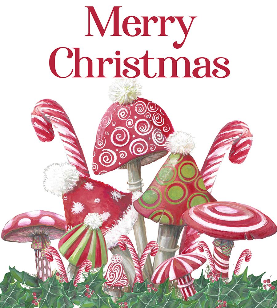 Merry Christmas Mushrooms art print by Diannart for $57.95 CAD