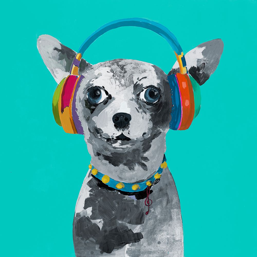 Jammin Pup on Teal art print by Lorenzo Collective for $57.95 CAD