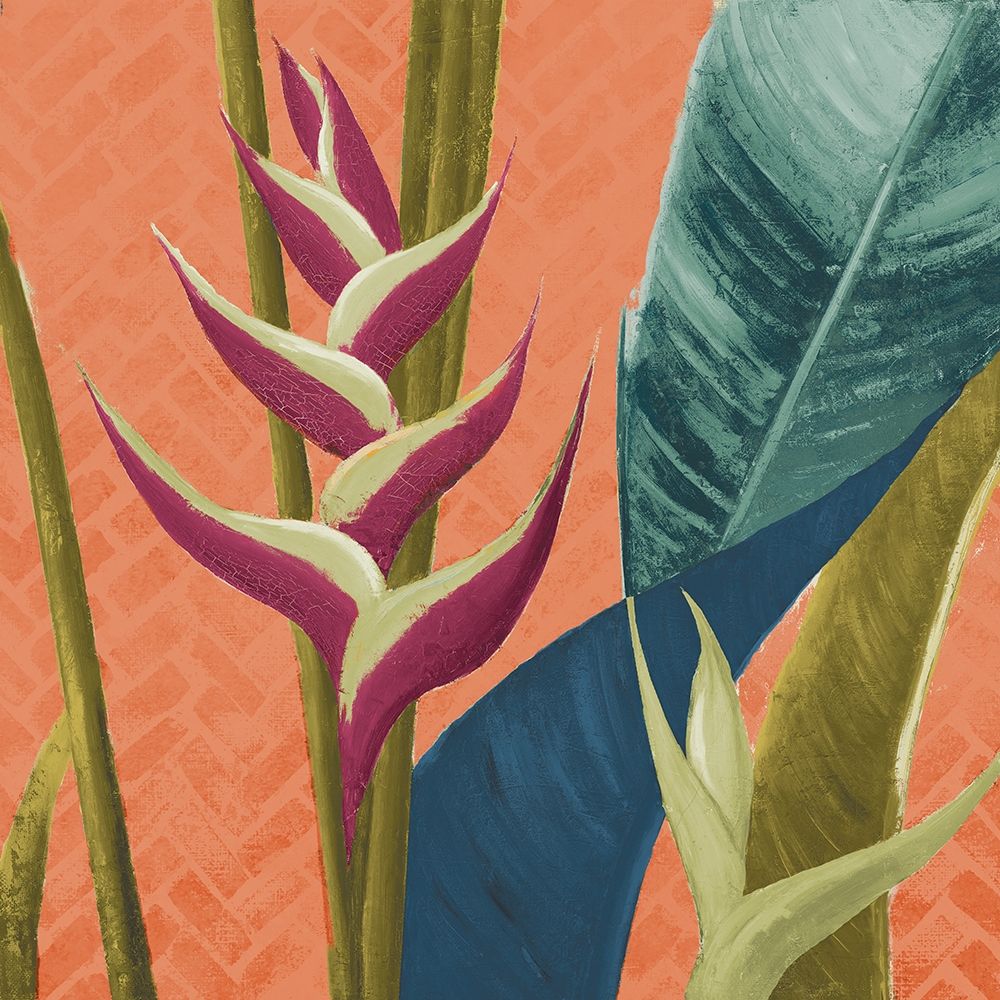 Heliconias with Leaves on Orange art print by Patricia Pinto for $57.95 CAD