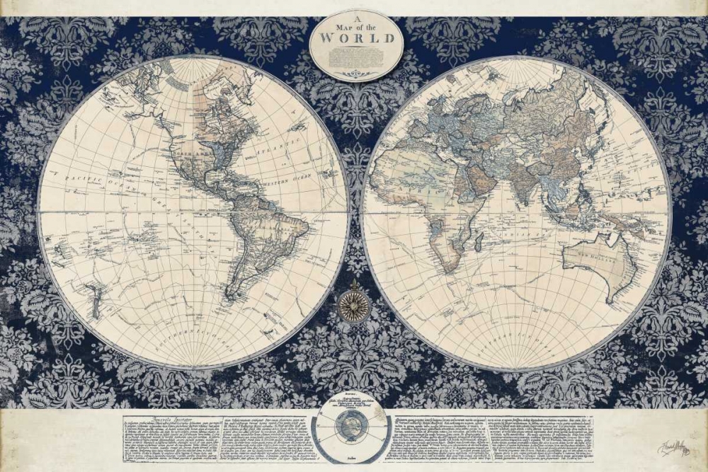Blue Map of the World art print by Elizabeth Medley for $57.95 CAD