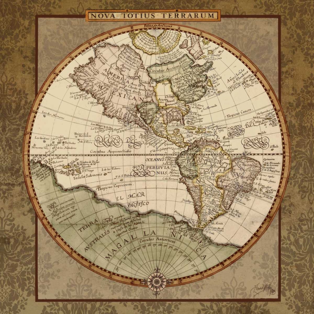Damask World Map I art print by Elizabeth Medley for $57.95 CAD