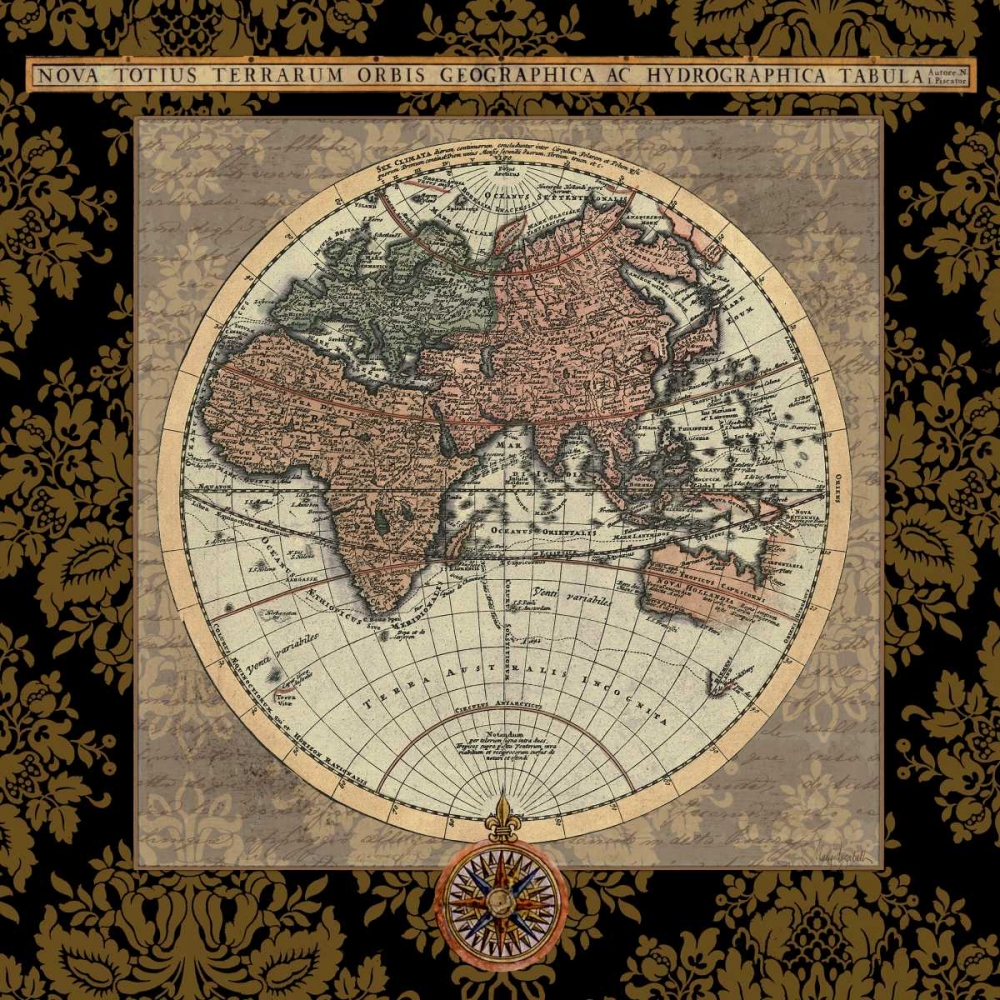 Damask on Black Map I art print by Elizabeth Medley for $57.95 CAD