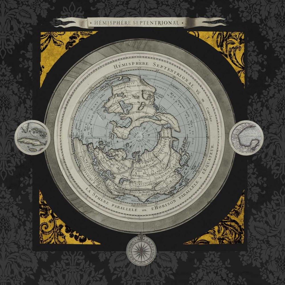 Gold Damask Map I art print by Elizabeth Medley for $57.95 CAD