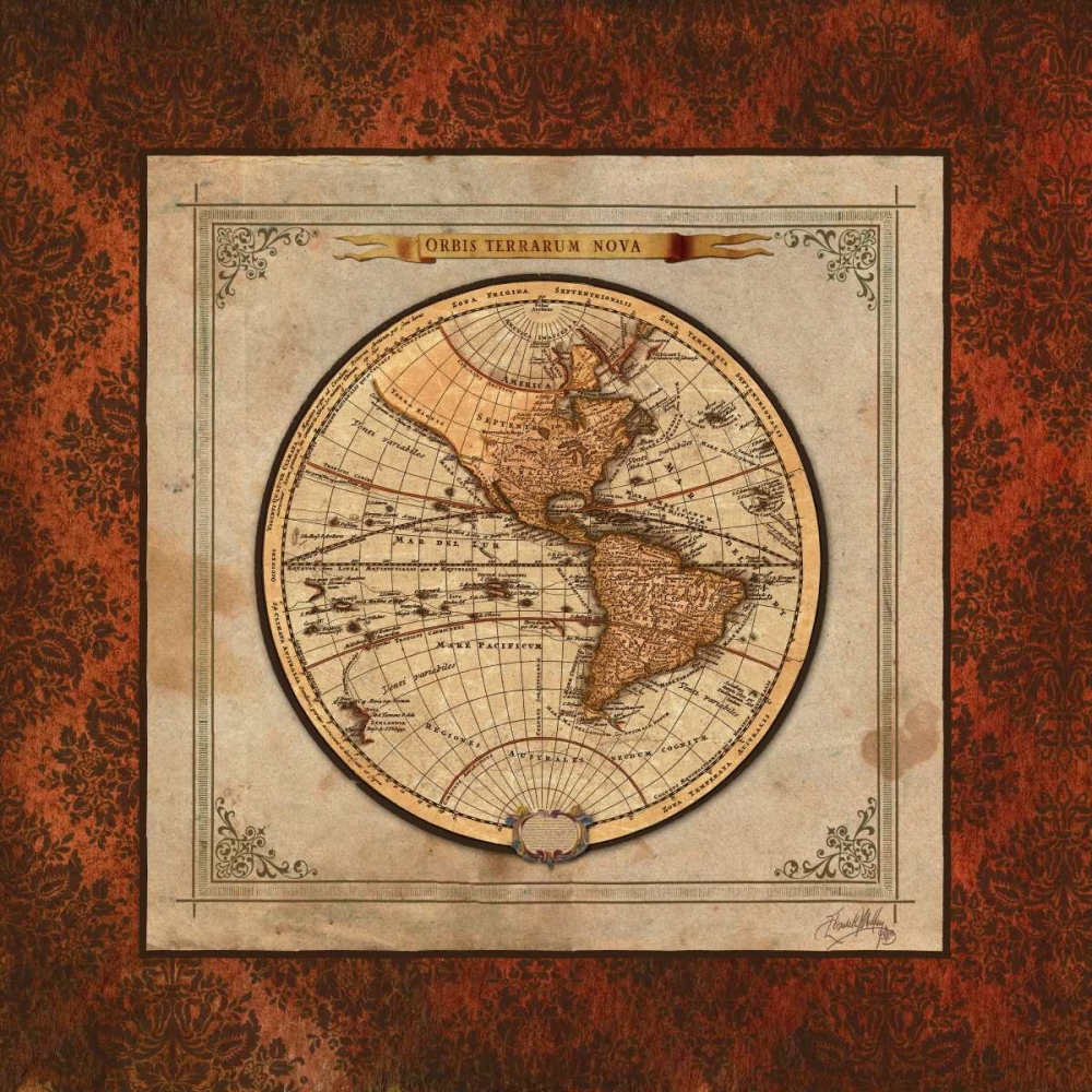 Red Damask Map I art print by Elizabeth Medley for $57.95 CAD
