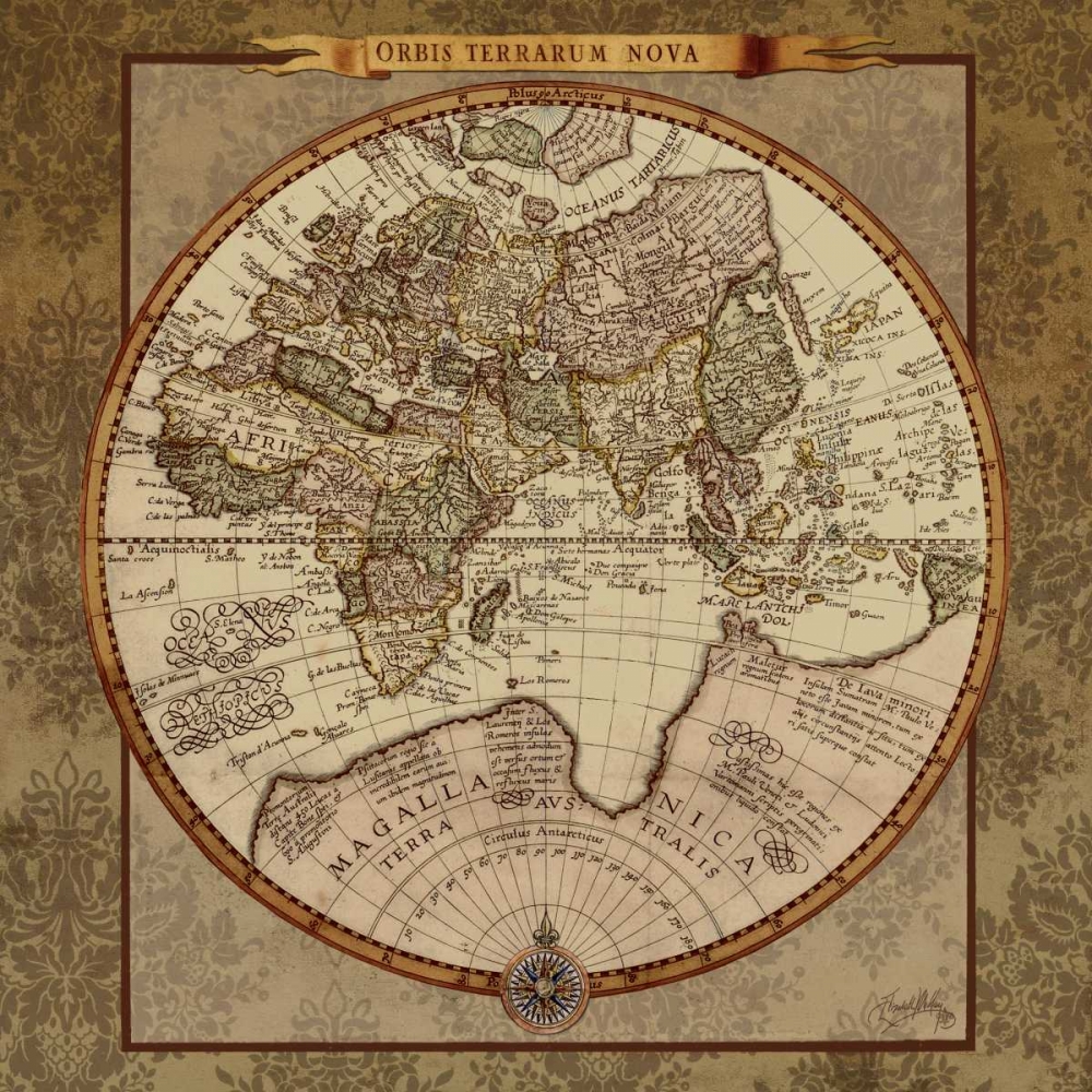 Damask World Map II art print by Elizabeth Medley for $57.95 CAD