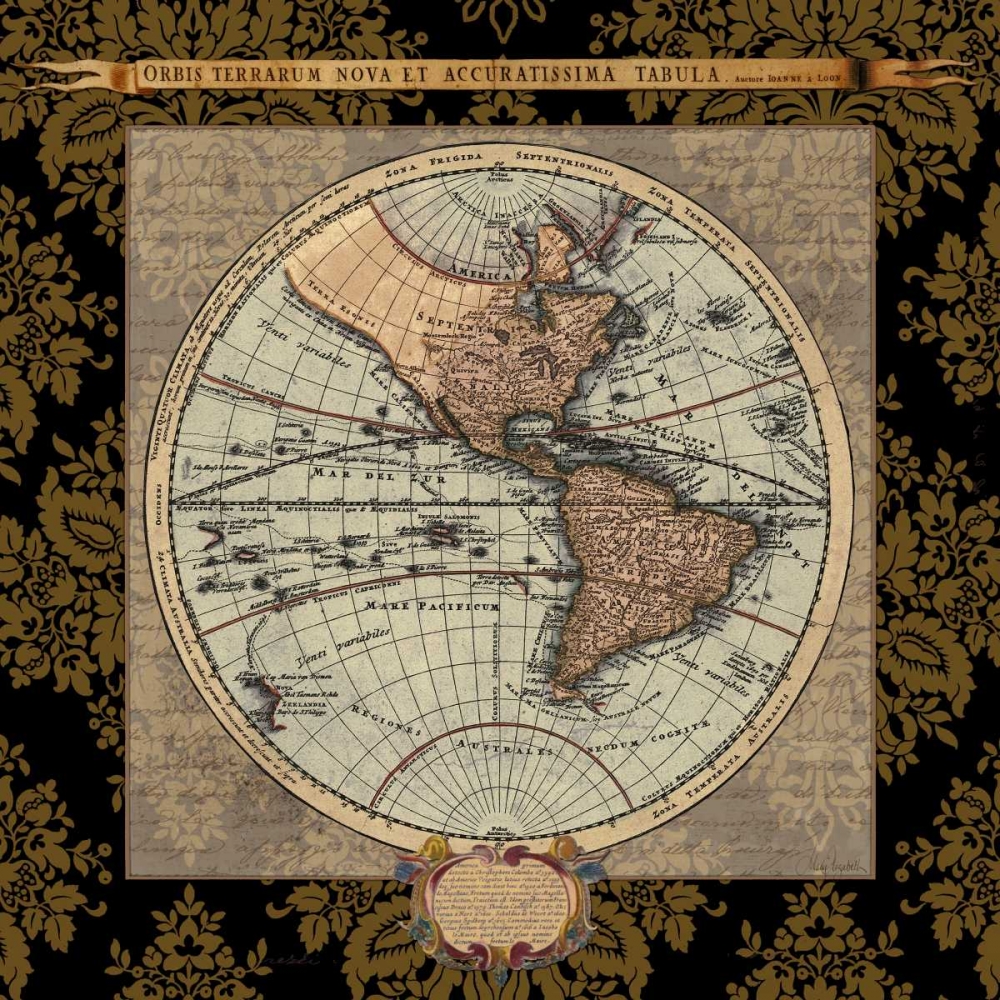 Damask on Black Map II art print by Elizabeth Medley for $57.95 CAD