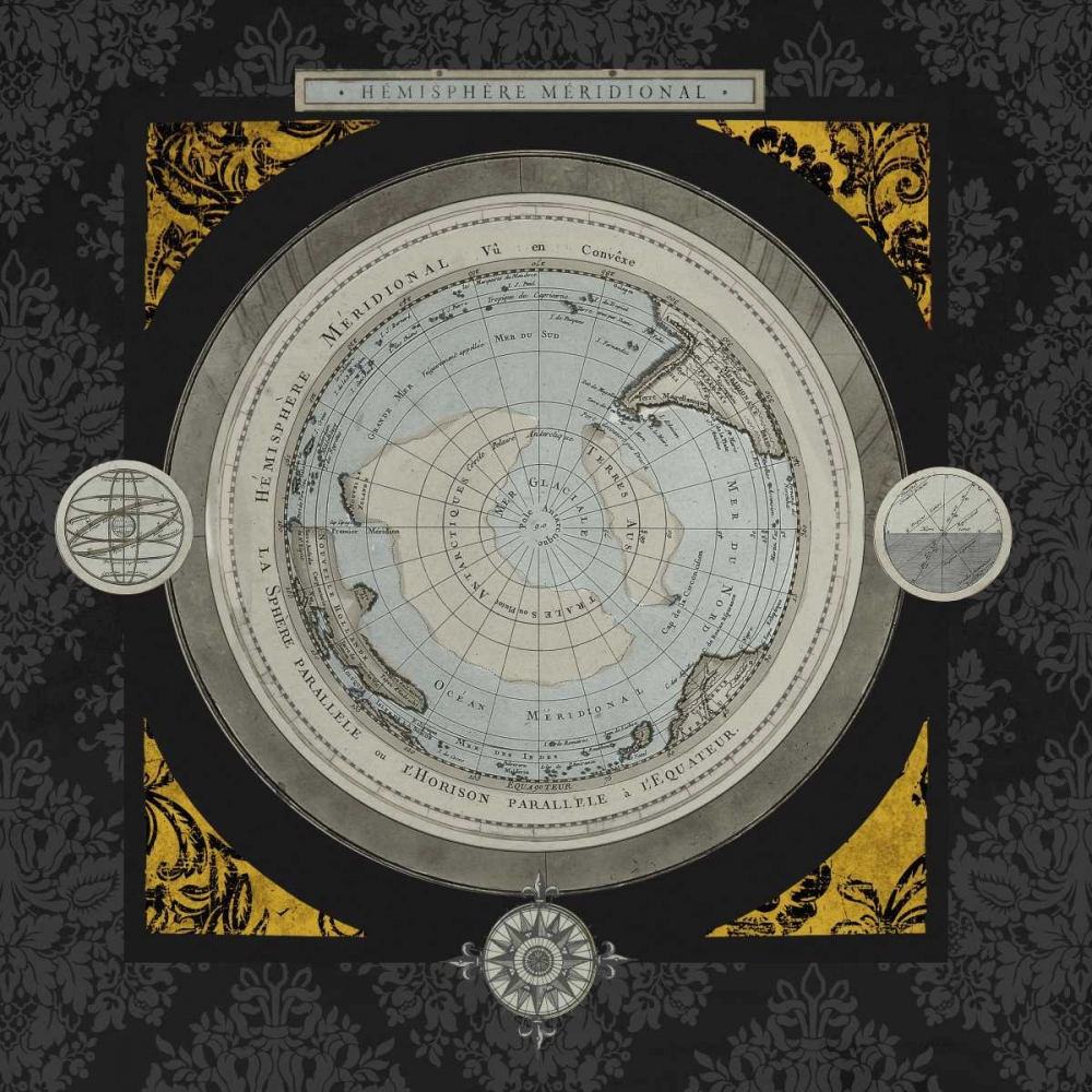 Gold Damask Map II art print by Elizabeth Medley for $57.95 CAD