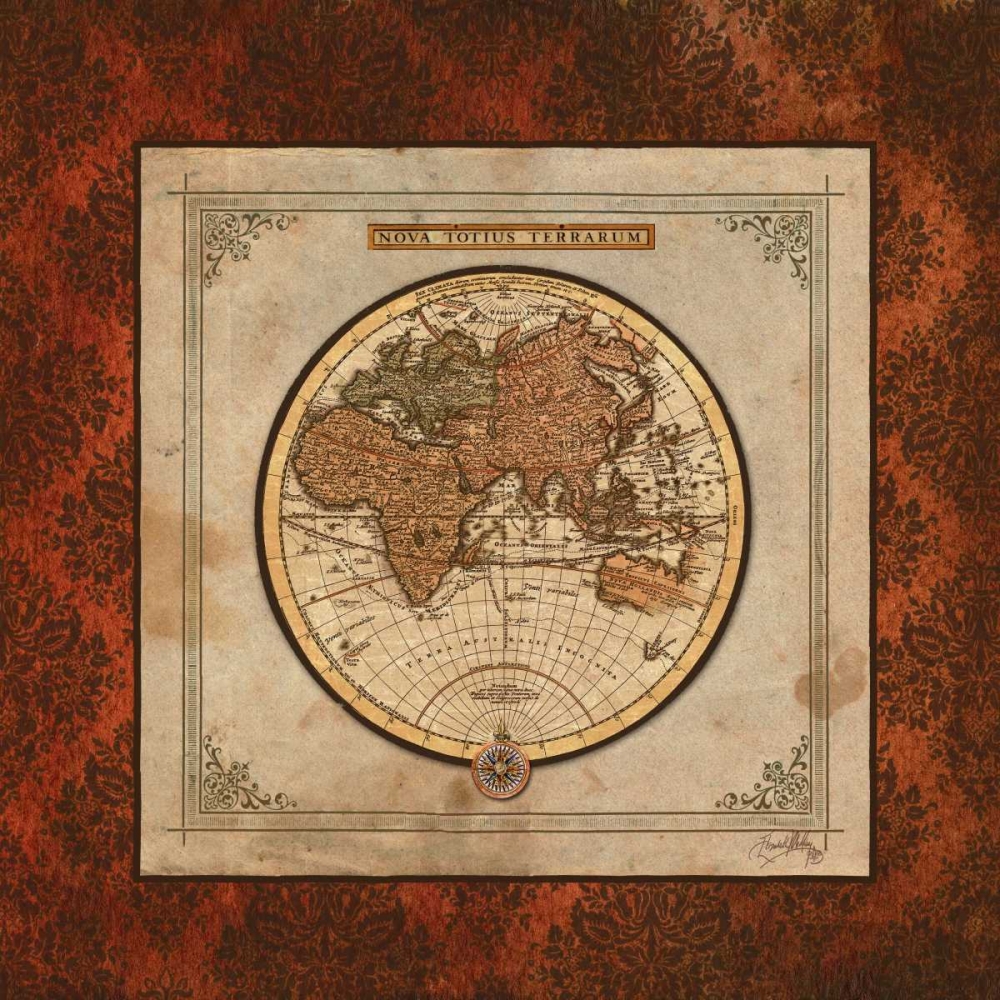 Red Damask Map II art print by Elizabeth Medley for $57.95 CAD