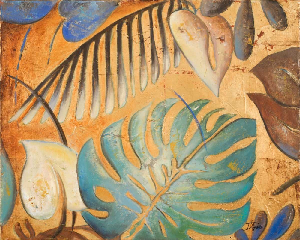 Gold and Aqua Leaves I art print by Patricia Pinto for $57.95 CAD